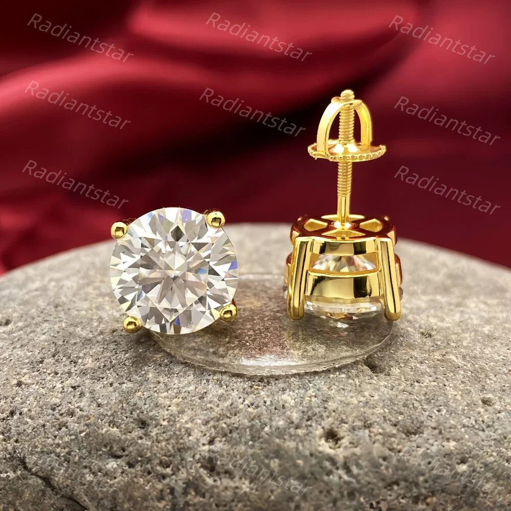 NEW Certified 8ct. t.w. Moissanite Gold 4 Prong Screw Back Stud Earrings